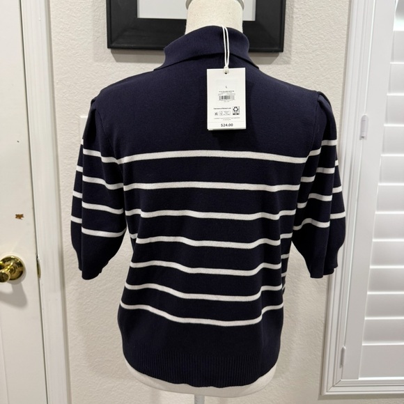 NWT Free Assembly Women's Collared Sweater Tee With Puff Sleeves, Lightweight - Picture 8 of 13